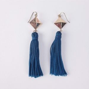 Gold Diamond with Blue Tassel Earrings